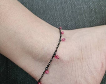 Bracelet de cheville avec perles a facettes  | Chaîne de cheville noire et perles rose | Chaîne de cheville | Bijoux Bohème | Été | Plage