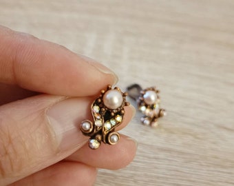 Boucles d'oreilles vintage | A clip | Bijou vintage | Fausses perles de culture et strass | Fait main