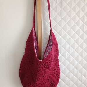 Sac crochet granny square couleur bordeaux | Sac porté épaule | Sac printemps été | Sac fait main | Tote bag