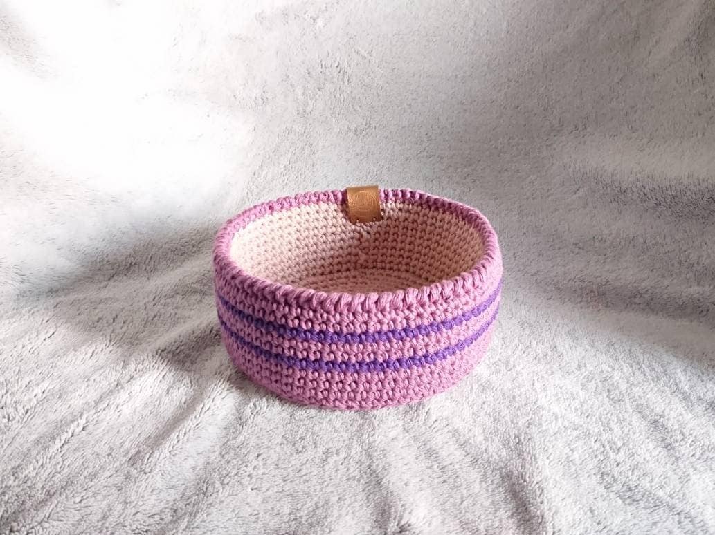 Panier de Rangement Doublé Rayé Au Crochet/Panière Doublée Rayée Panier Corbeille Bébé