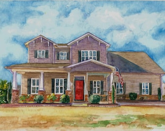 custom portrait watercolor House Portrait Painting Home housewarming gift painting family heirloom Portrait Custom House fourth of july gift