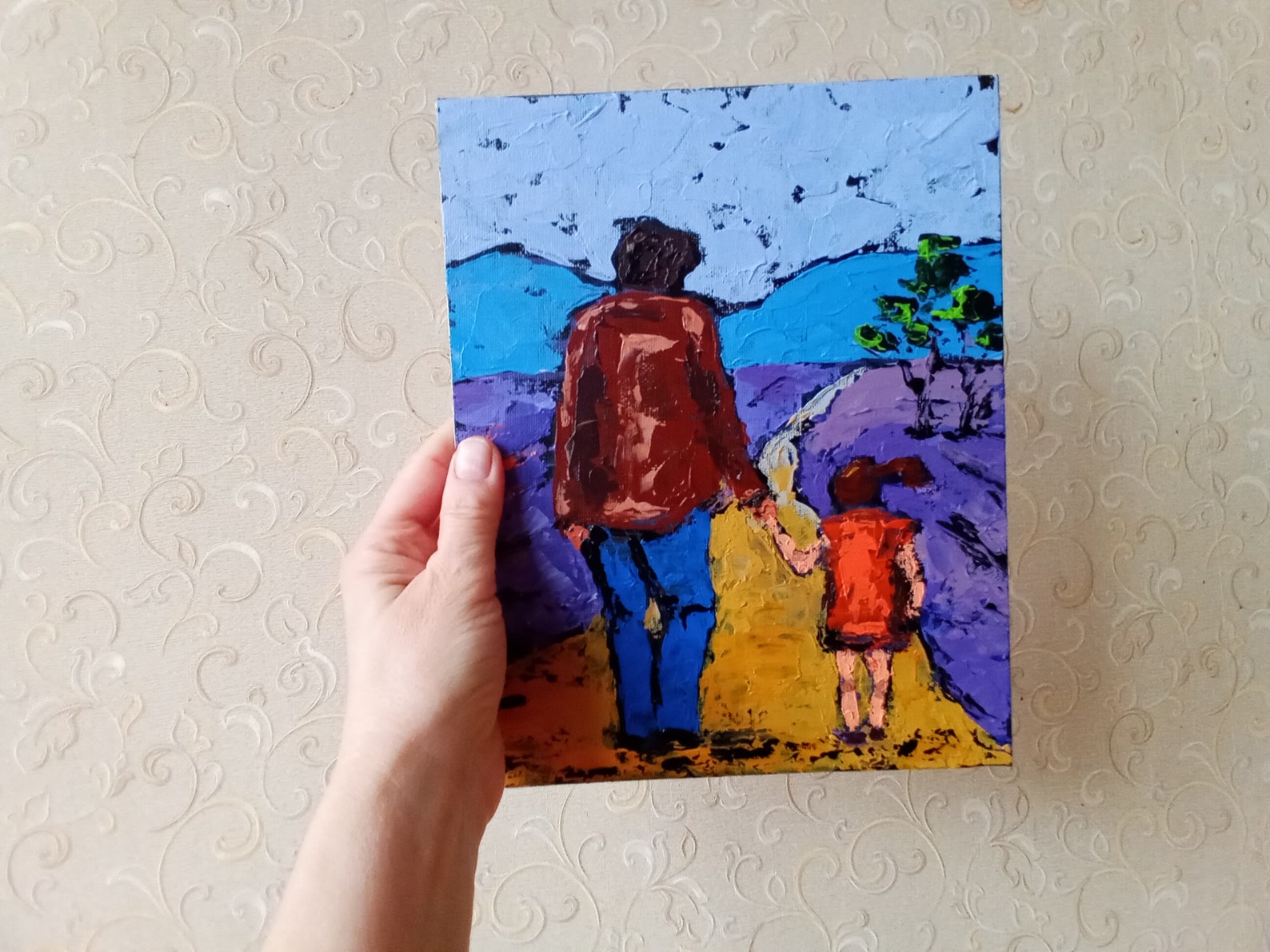 Father Daughter Painting Original Art Family Painting People Etsy
