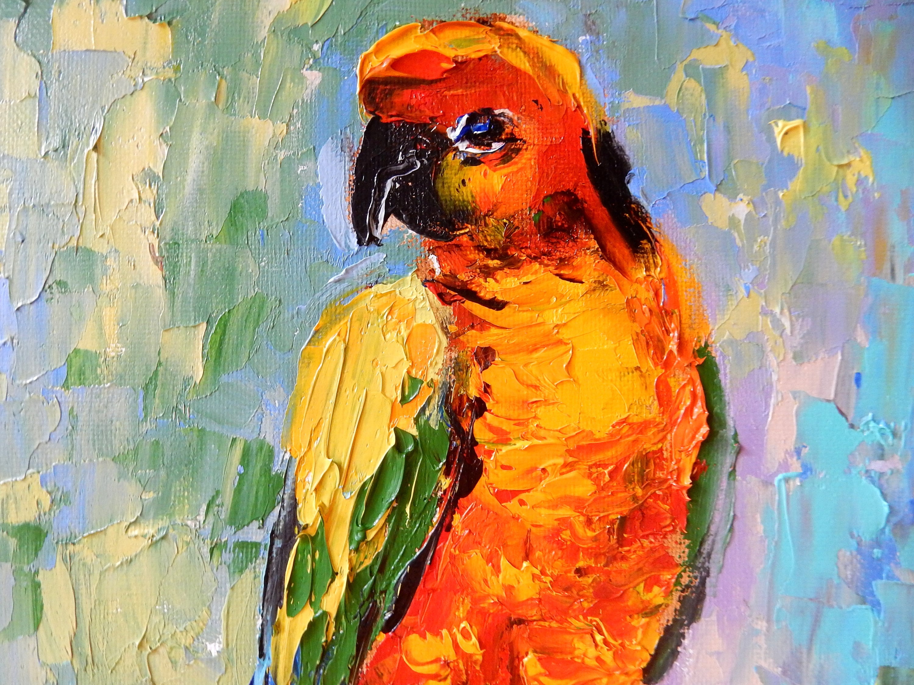 Parrot Painting Original Art Bird Painting Wild Life Art Oil Etsy