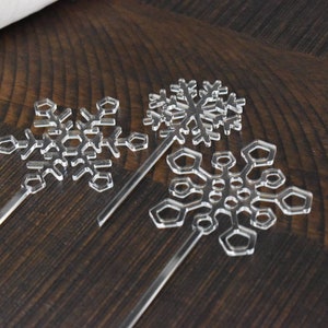 Three clear Acrylic laser cut snowflake cake toppers winter party supply decoration image 7