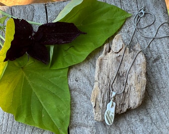 16” Beach Pottery Pendant  Silver plated Necklace | pottery sea chain | beach babe | surfer boho obx outer banks  summer jewelry green