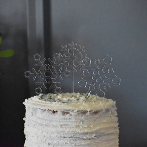 Three clear Acrylic laser cut snowflake cake toppers winter party supply decoration image 8