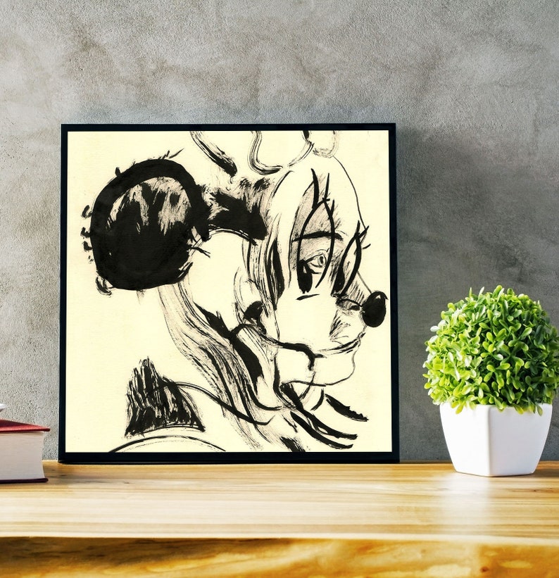 Download art for gift printable decor of abstract portrait of Minnie Minimalist art print for collectors of contemporary art