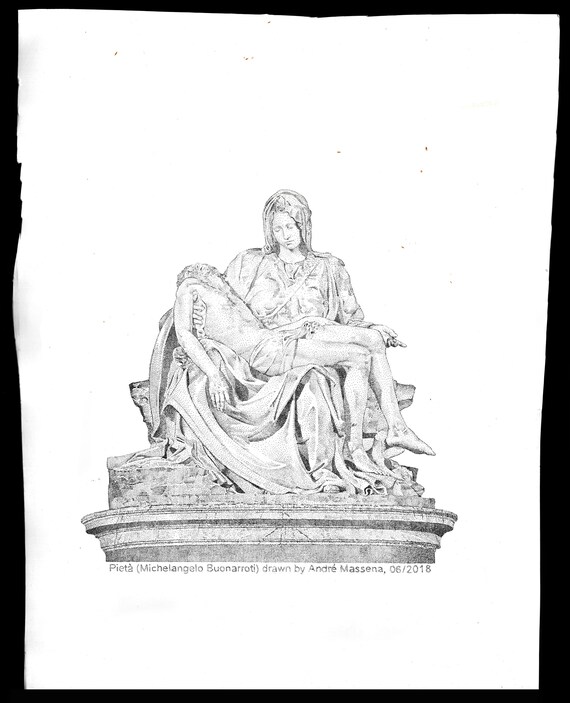 Original Pen and Ink Drawing Michelangelo/'s Pieta