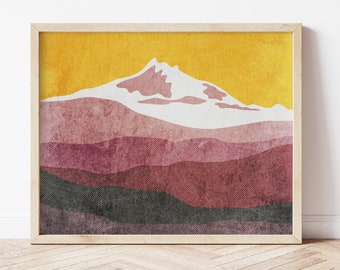Mount Jefferson, Oregon, Mountain Illustration - 4x4, 5x5, 5x7, 8x8, 8x10, 12x12 Wall Art Print