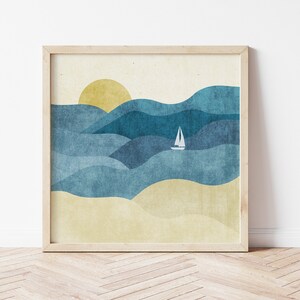 Sailboat on the Ocean - 4x4, 5x5, 8x8, 12x12 Square Beach Art Print