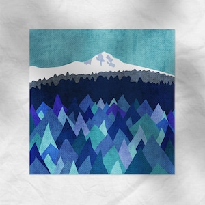 Mt Hood, Oregon Mountain Illustration, Wall Art Print, 5x5, 8x8, 12x12, 16x16