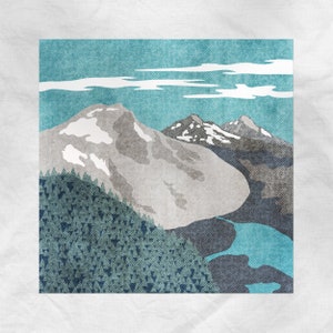 Three Sisters Mountains Illustration, Oregon Wall Art Print - 4x4, 5x5, 5x7, 8x8, 8x10, 12x12