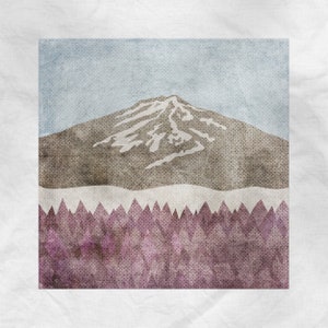 Mt Bachelor, Bend, Oregon Mountain Wall Art, 4x4, 5x5, 8x8, 12x12 Illustration Print