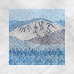 Mount Baldy, California, Mt San Antonio Mountain Illustration, 5x5, 8x8, 12x12, 16x16 Wall Art Print