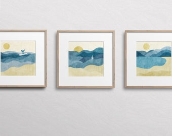 Set of 3 Beach Art Prints -  5x5, 8x8, 12x12 or 16x16 Square