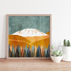 Mount St. Helens, Washington Mountain Illustration, Wall Art, 5x5, 8x8, 12x12, 16x16 Print