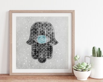 Hamsa Hand of Protection, New Home Gift - 4x4, 5x5, 5x7, 8x8, 8x10, 11x14, 12x12 Art Print