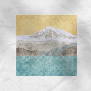 Mount Baker, Washington Mountain Wall Art, 4x4, 5x5, 5x7, 8x8, 8x10, 12x12 Illustration Print