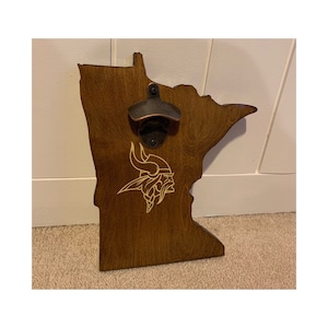 Minnesota Vikings bottle opener with hidden magnetic cap catcher