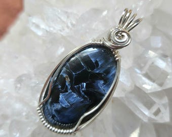 Gorgeous Pietersite Gemstone Necklace, Argentium Sterling Silver Wire Wrapped Pendant, Pietersite Gemstone Pendant, Pietersite Jewelry