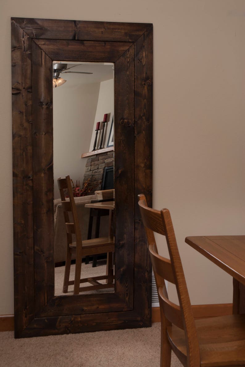 Wood Framed Mirror Wooden Wall Large Rustic Full Length Bathroom Entry Living