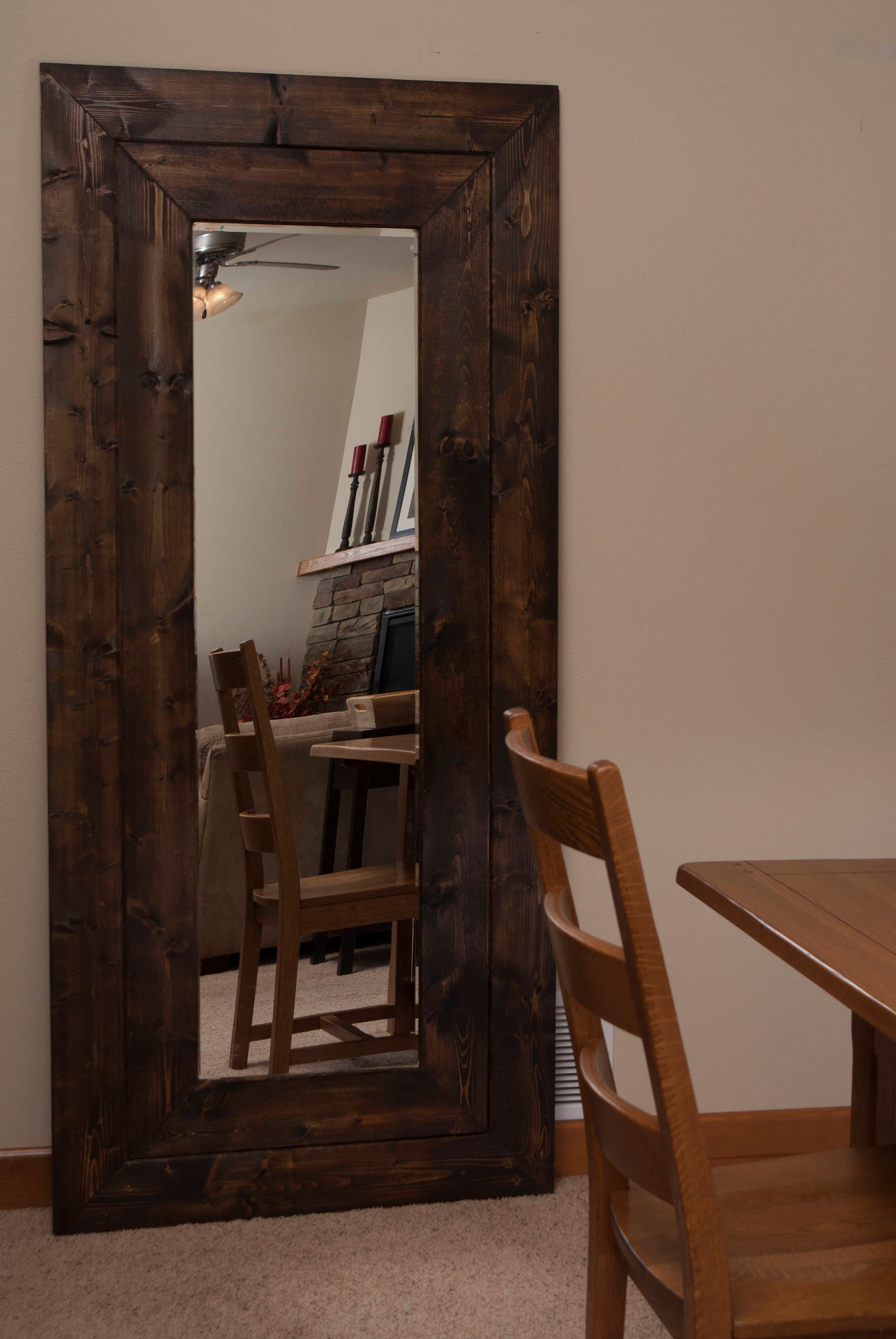 Wood Framed Mirror Wooden Wall Large Rustic Full Length Bathroom Entry Living
