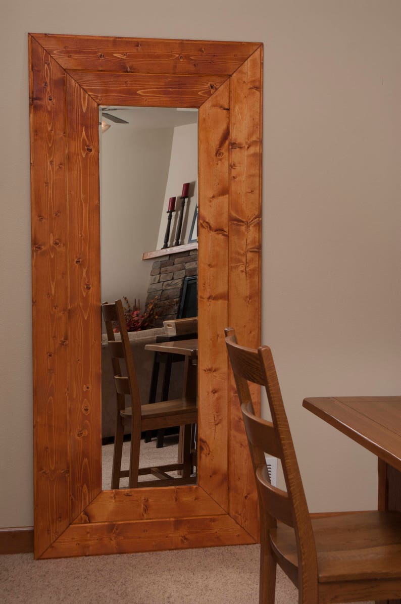 Wood Framed Mirror Wooden Wall Large Rustic Full Length Bathroom Entry Living