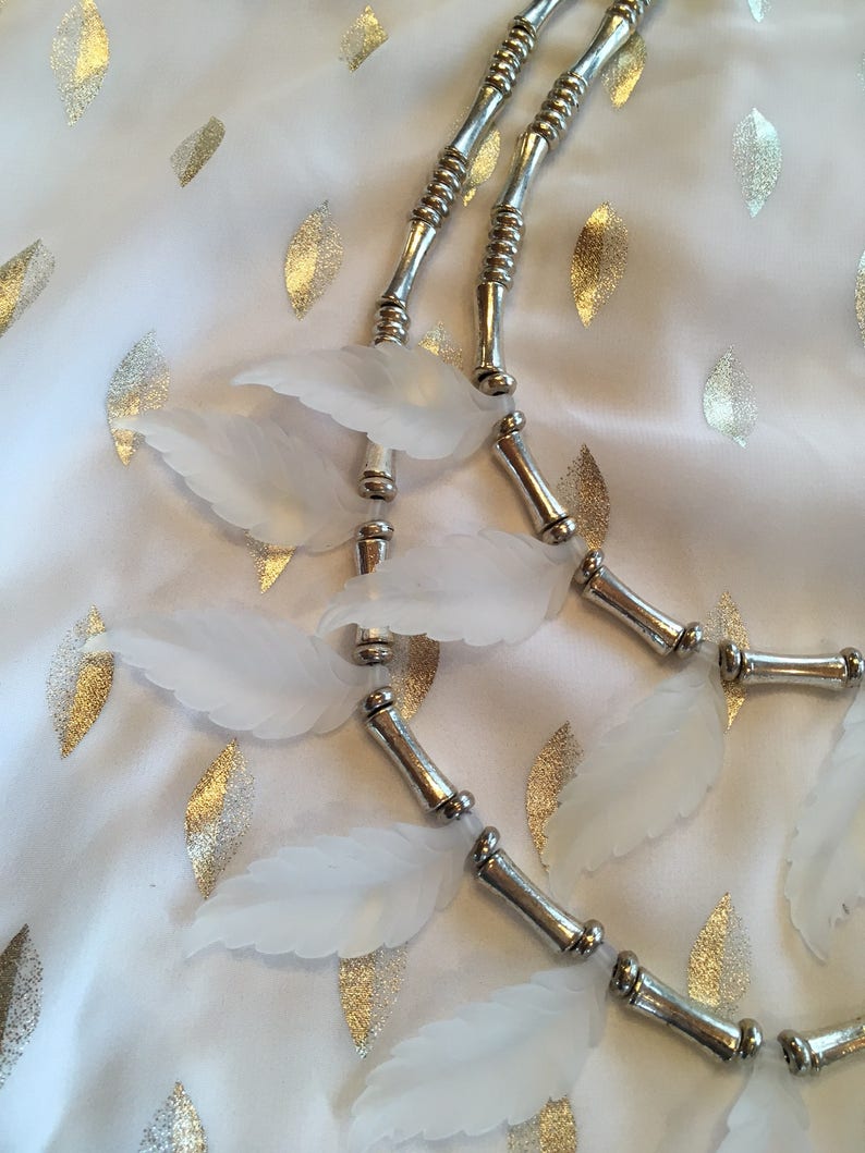Custom S Couture set Silver and white leaf necklace with sheer silver and white flowing tunic Small 1086
