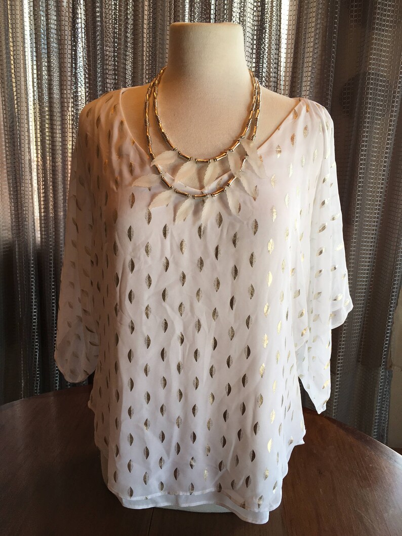 Custom S Couture set Silver and white leaf necklace with sheer silver and white flowing tunic Small 1086
