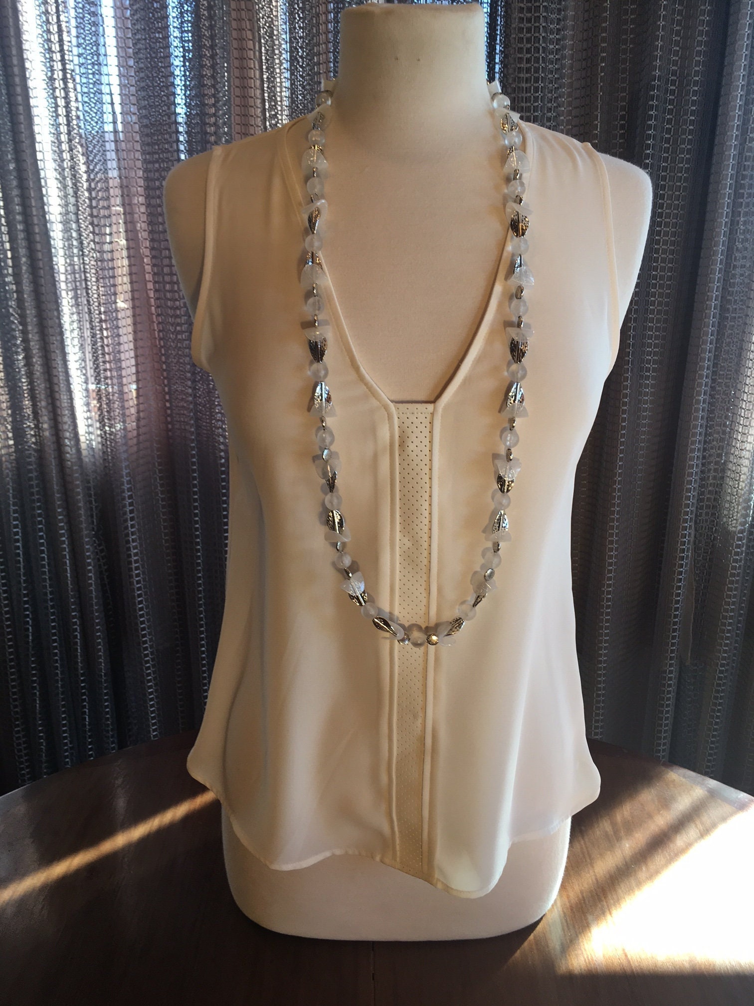 Custom Couture XS White Tank Top With Long Frosted and Silver