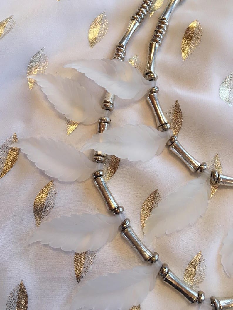 Custom S Couture set Silver and white leaf necklace with sheer silver and white flowing tunic Small 1086