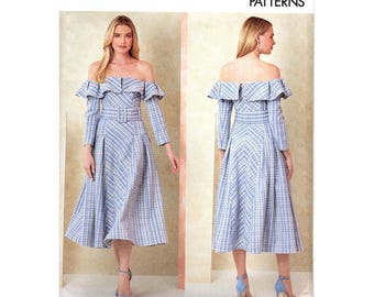 Vogue V2104 Misses 18 to 26 Off-The-Shoulder Midi Dress Uncut Sewing Pattern