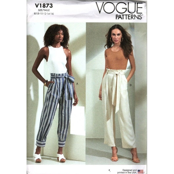 Vogue V1873 Misses 8 to 16 Loose Fitting Pants and Belt Sewing Pattern New
