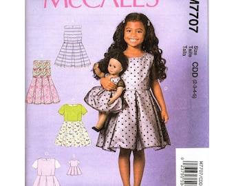 McCall's M7707 Girls 2T to 5 Dress and 18in Doll Dress Uncut Sewing Pattern New