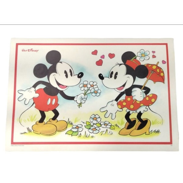 Vintage Disney Mickey and Minnie Mouse Vinyl Placemat Activity Sheet 1980s