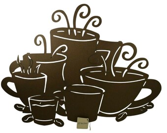 Coffee Cups 24 inch Laser Cut Metal Decorative Hanging Contemporary Wall Art