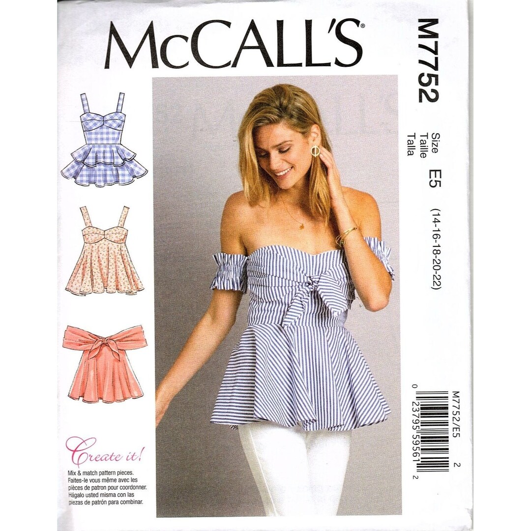 Mccall's M7752 Misses 14 to 22 Babydoll and Peplum Tops Uncut Sewing ...