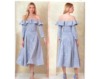 Vogue V2104 Misses 8  to 16 Off-Shoulder Dress and Belt Uncut Sewing Pattern