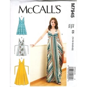 McCall&#39;s M7945 Misses 14 to 22 Tie Back Mini or Maxi Dress Uncut Sewing Pattern