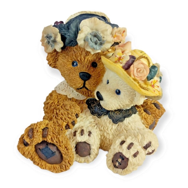 Tirelire musicale mère et fille ours en peluche 6 pouces grande vintage