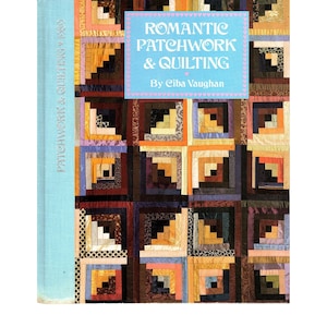 May include: A book titled "Romantic Patchwork & Quilting" by Ciba Vaughan. The cover displays a colourful patchwork quilt design in shades of brown, orange, blue, and yellow. The spine is light blue with the words "Patchwork & Quilting" printed vertically.