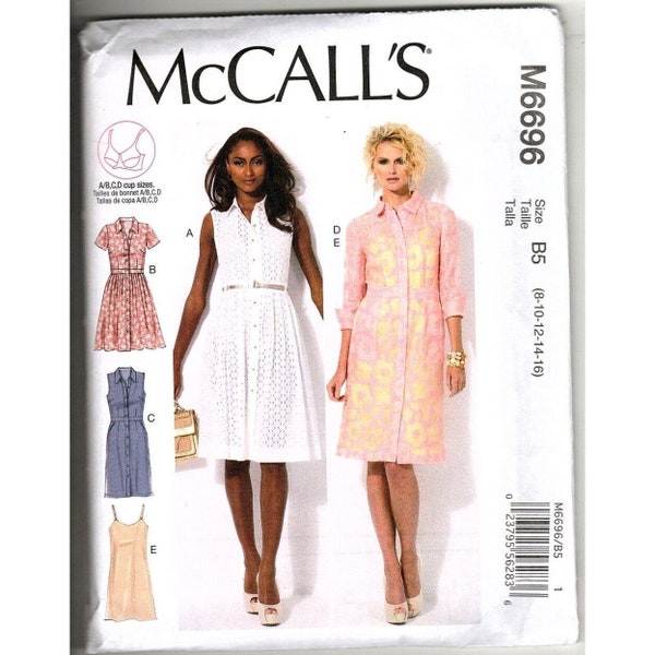 McCall's M6696 Misses 8 to 16 Fitted Shirt Dress and Slip Sewing Pattern New