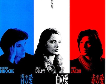 Three Colours | 90s European Classic, Julie Delpy, Juliette Binoche, Irene Jacob | 1994 original print | Japanese chirashi film flyer