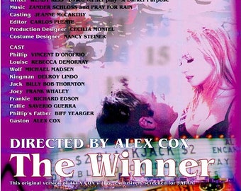 The Winner | 90s Cinema, Alex Cox, Rebecca De Mornay | 1998 original print | vintage Japanese chirashi film poster