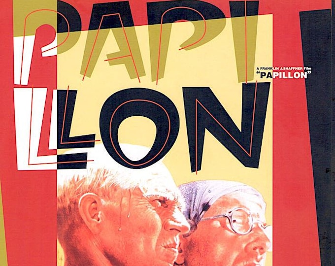Papillon | 70s Classic Cinema, Steve McQueen, Dustin Hoffman | 1995 print | vintage Japanese chirashi film flyer