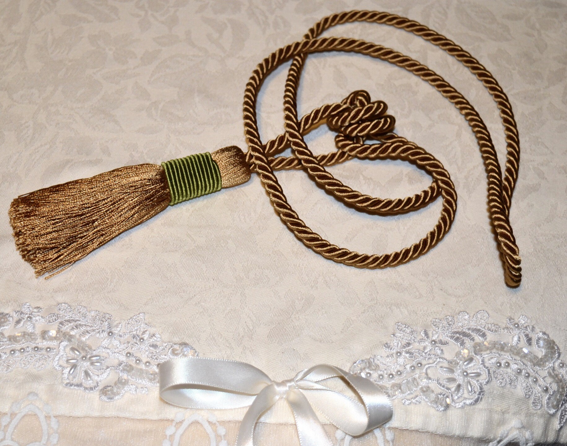 Embrase Pour Double Rideaux en Passementerie Mordorée et Vert - 75 cm de Longueur