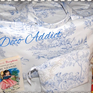 Sac de voyage shabby toile de Jouy bleu ciel et blanc image 3