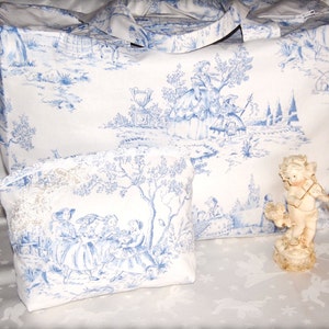 Sac de voyage shabby toile de Jouy bleu ciel et blanc image 2