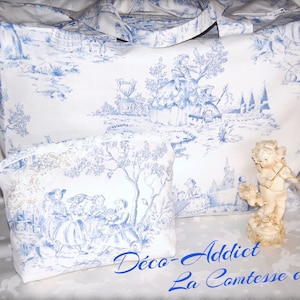 Sac de voyage shabby toile de Jouy bleu ciel et blanc image 1