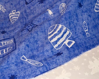 coton imprimé bleu et blanc thème mer